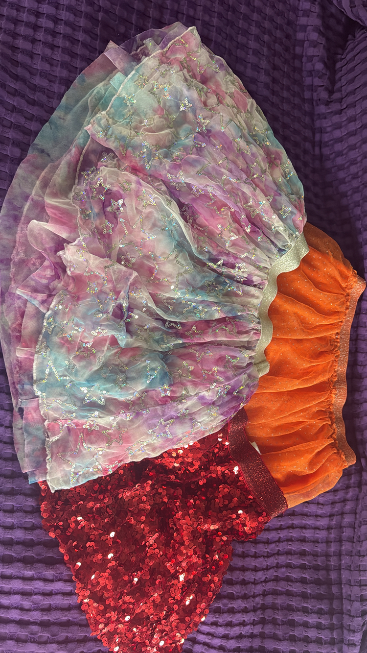 Girls Lot of 3 Tutu Skirts Multi-Color Sequin Tulle Size 7 (red pur) 10 (Or)